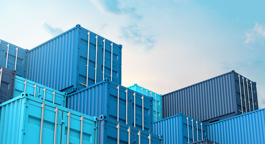 Stack-of-blue-shipping containers